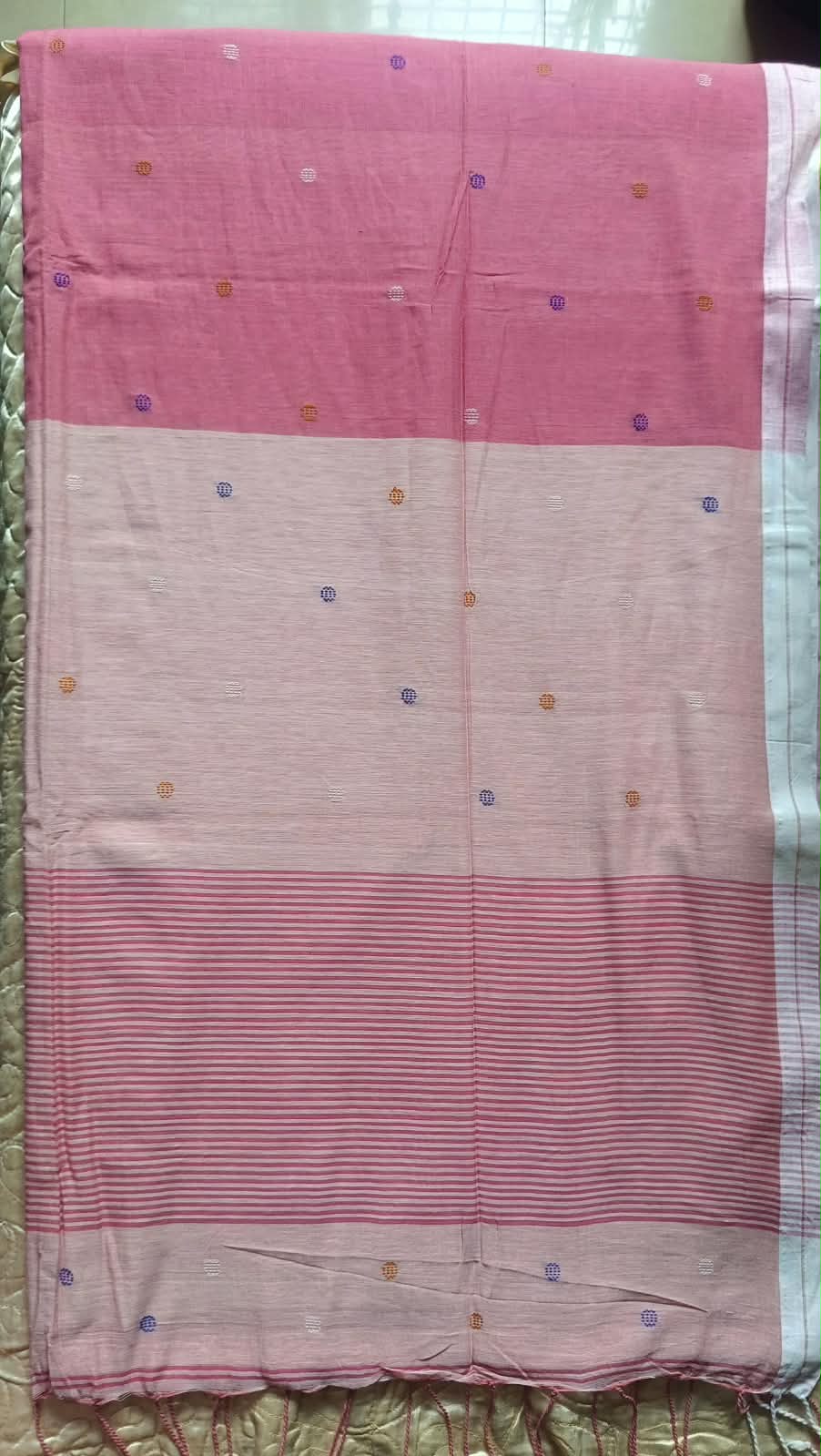 Bengal Cotton Jamdani Bindi Booti Saree - Pink