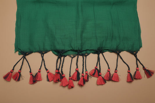 Half and Half Handloom Saree - Dark Maroon with Dark Green Pallu