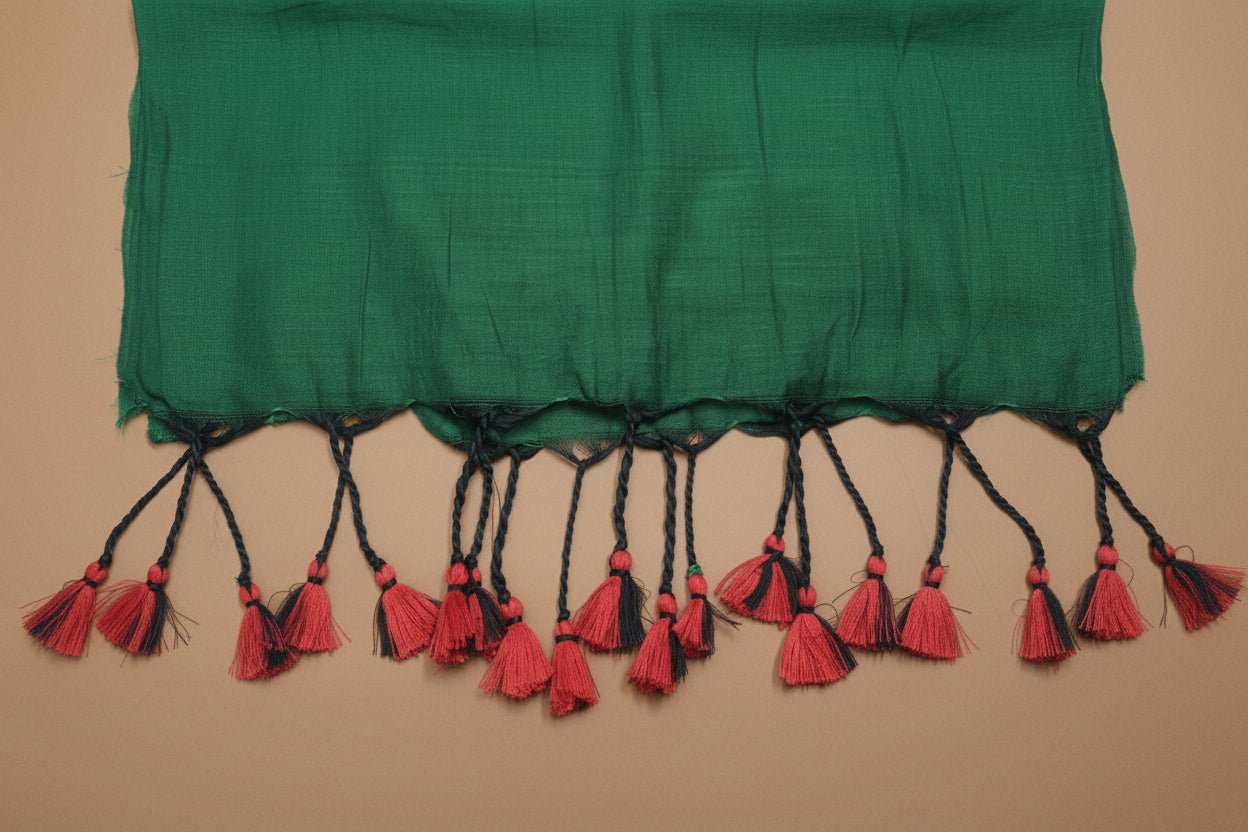 Half and Half Handloom Saree - Dark Maroon with Dark Green Pallu