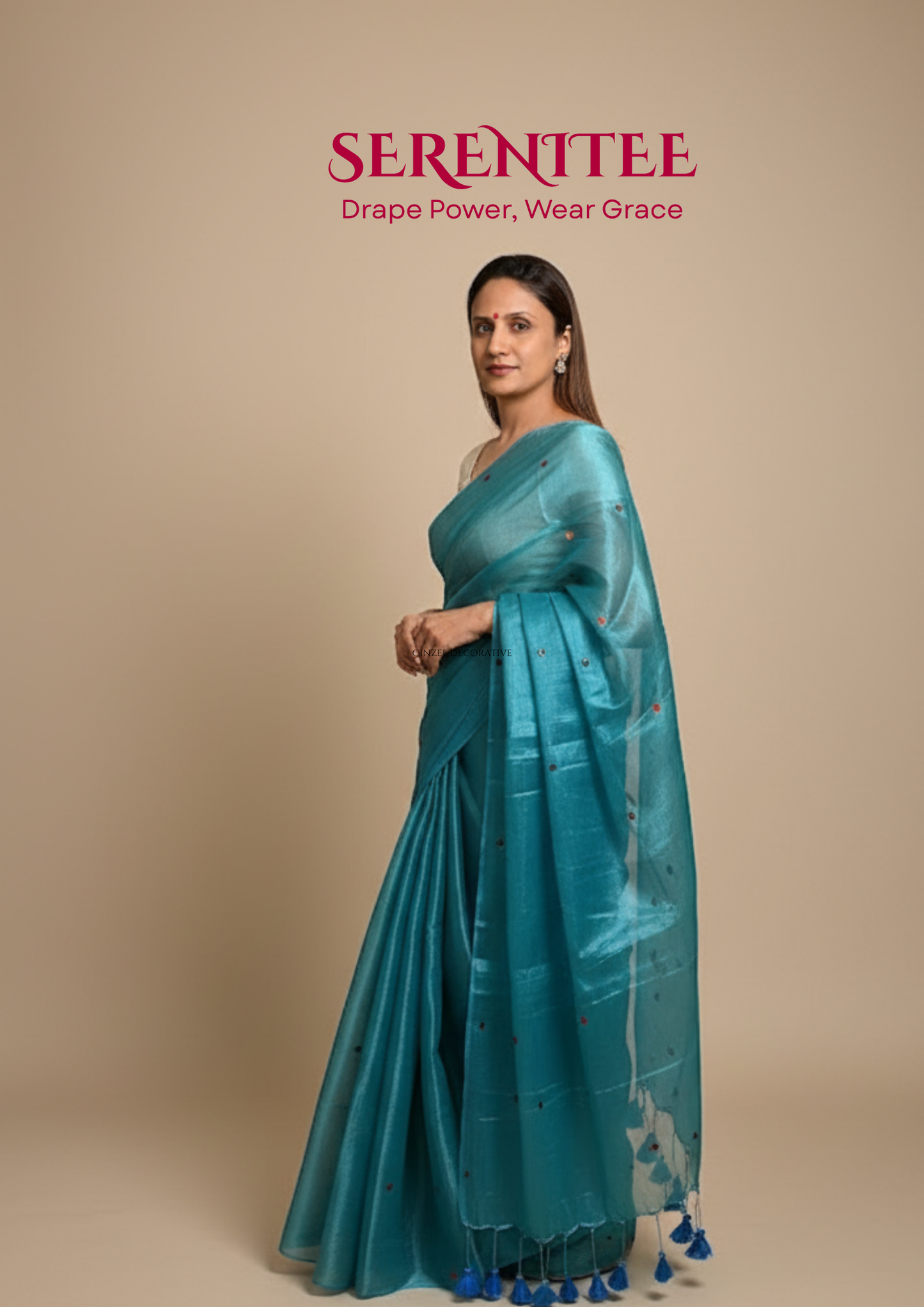 Khadi Tissue Metallic Saree - Blue