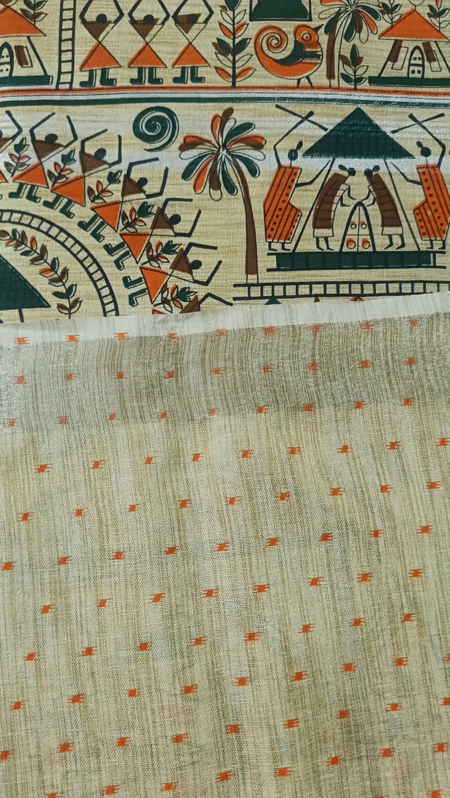 Khadi Cotton Saree - Warli Print