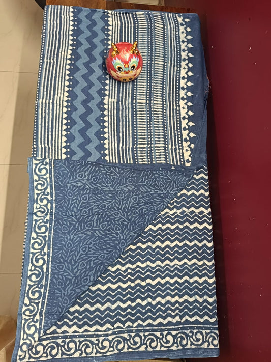Cotton Jaipur Block Dabu Print Saree - Indigo