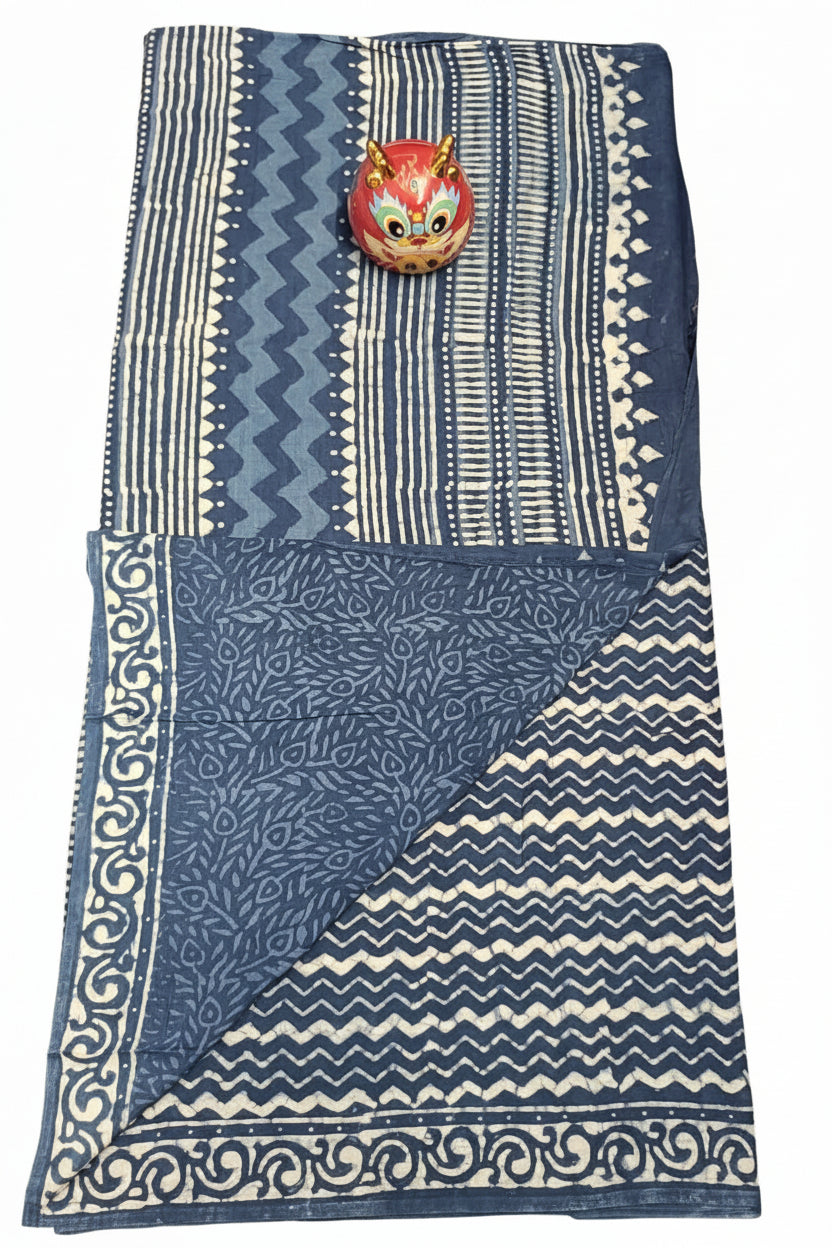 Indigo Cotton Jaipur Block Dabu Print Saree