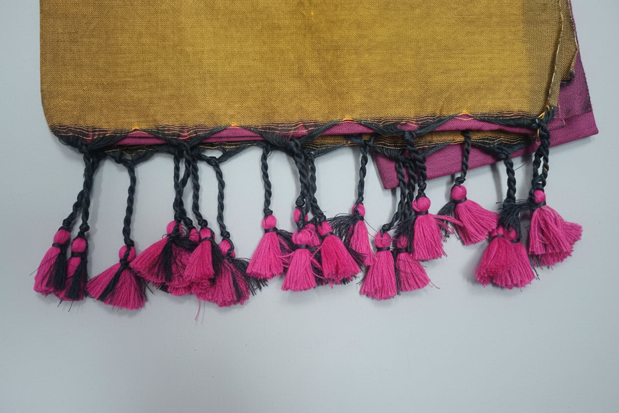 Half and Half Handloom Saree - Dark Magenta with Dark Mustard Pallu