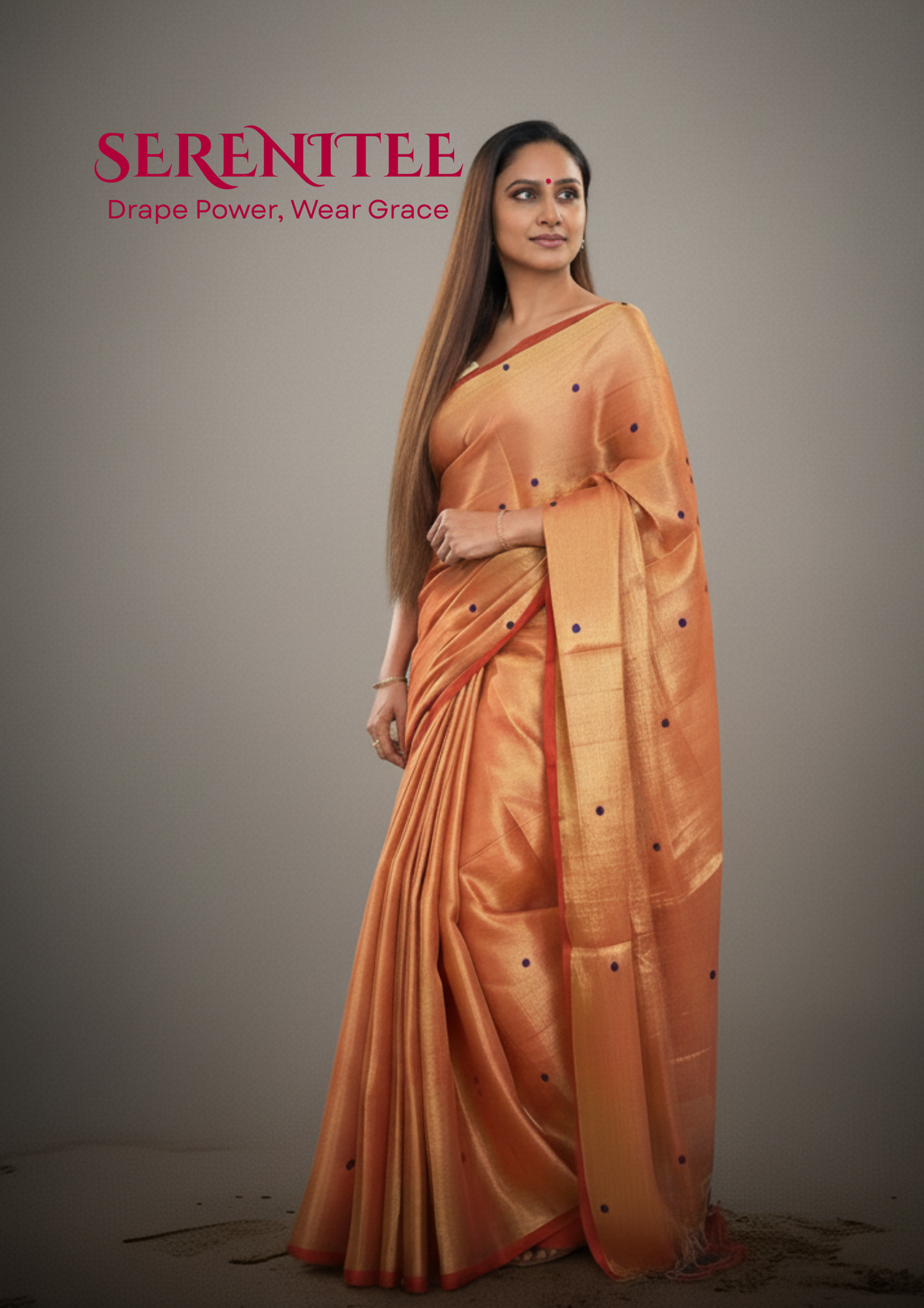 Khadi Tissue Metallic Saree - Orange