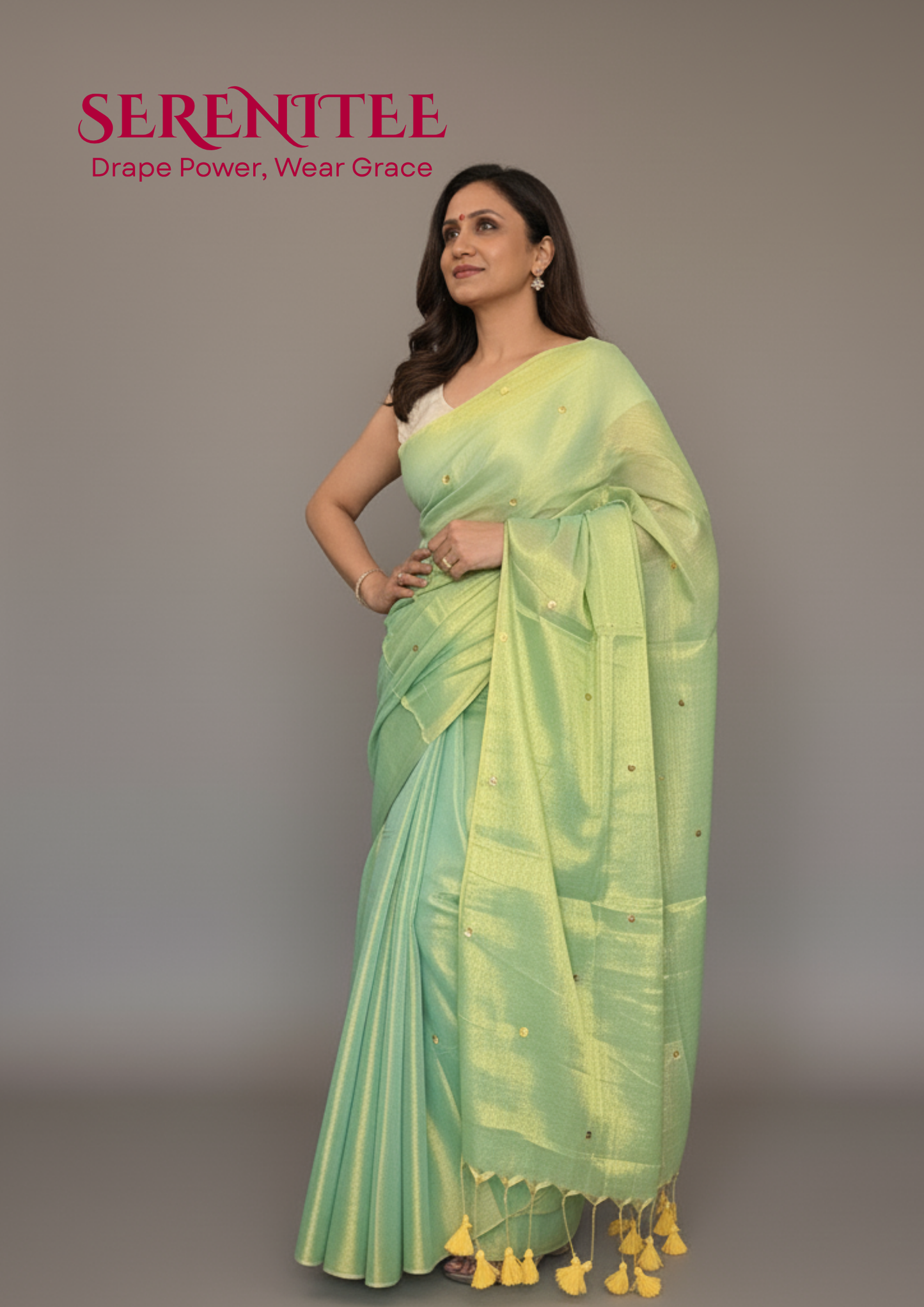 Khadi Tissue Metallic Saree - Green