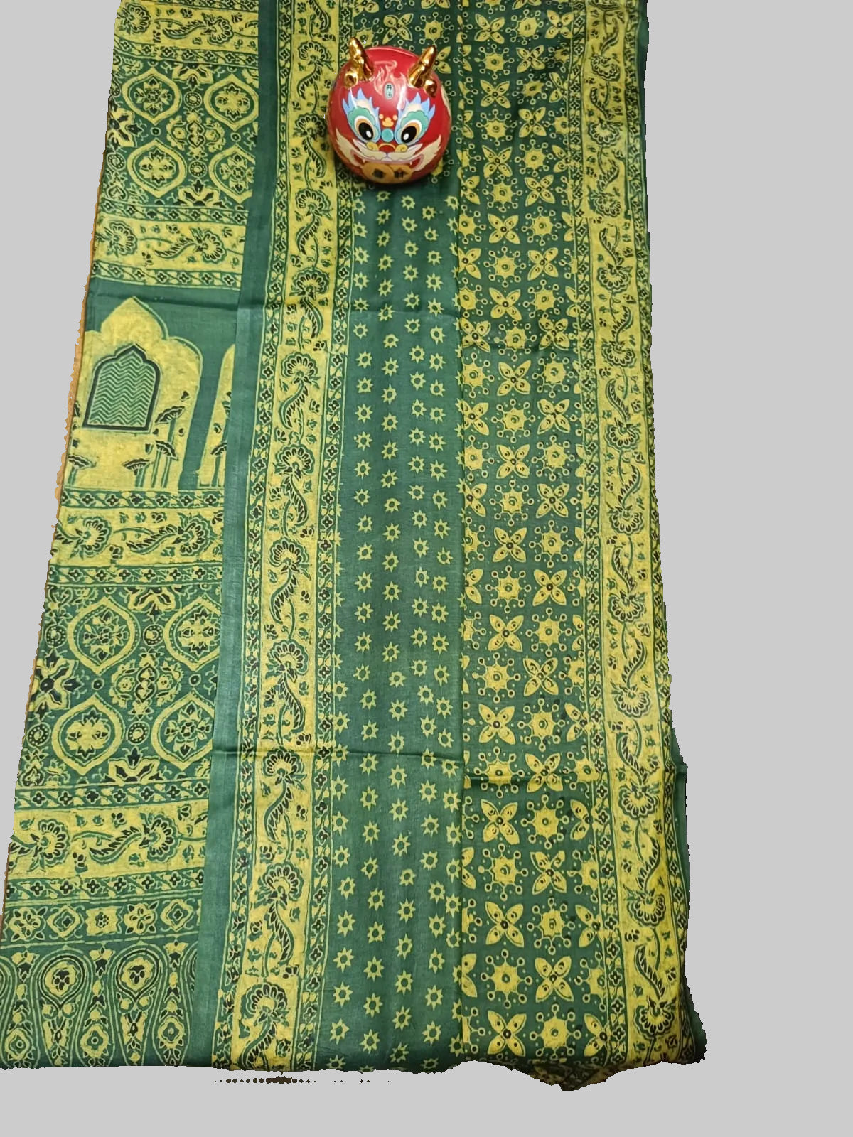 Modal Muslin Ajrakh Print Saree - Green