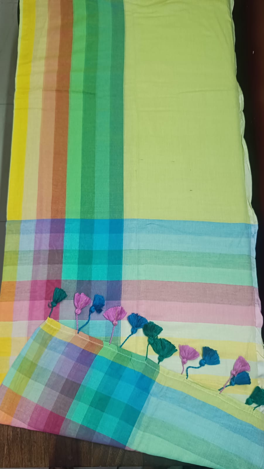 Mul Cotton Rainbow Saree - Yellow