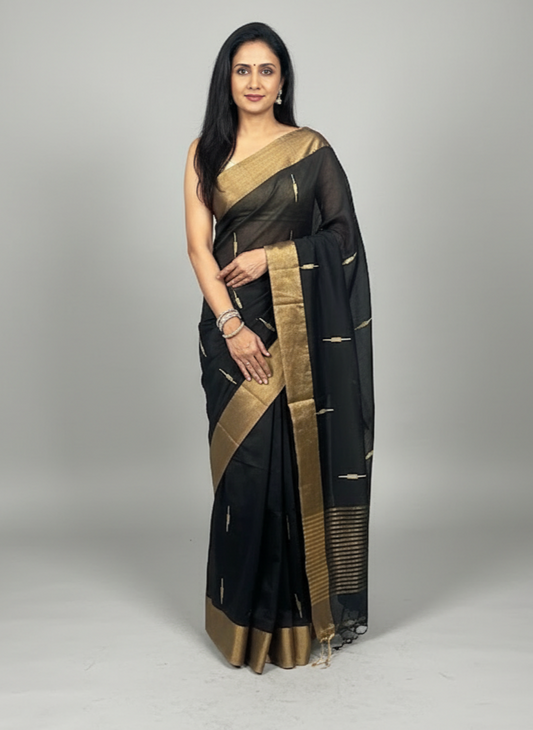 Pure Cotton Handloom Saree with Golden Border