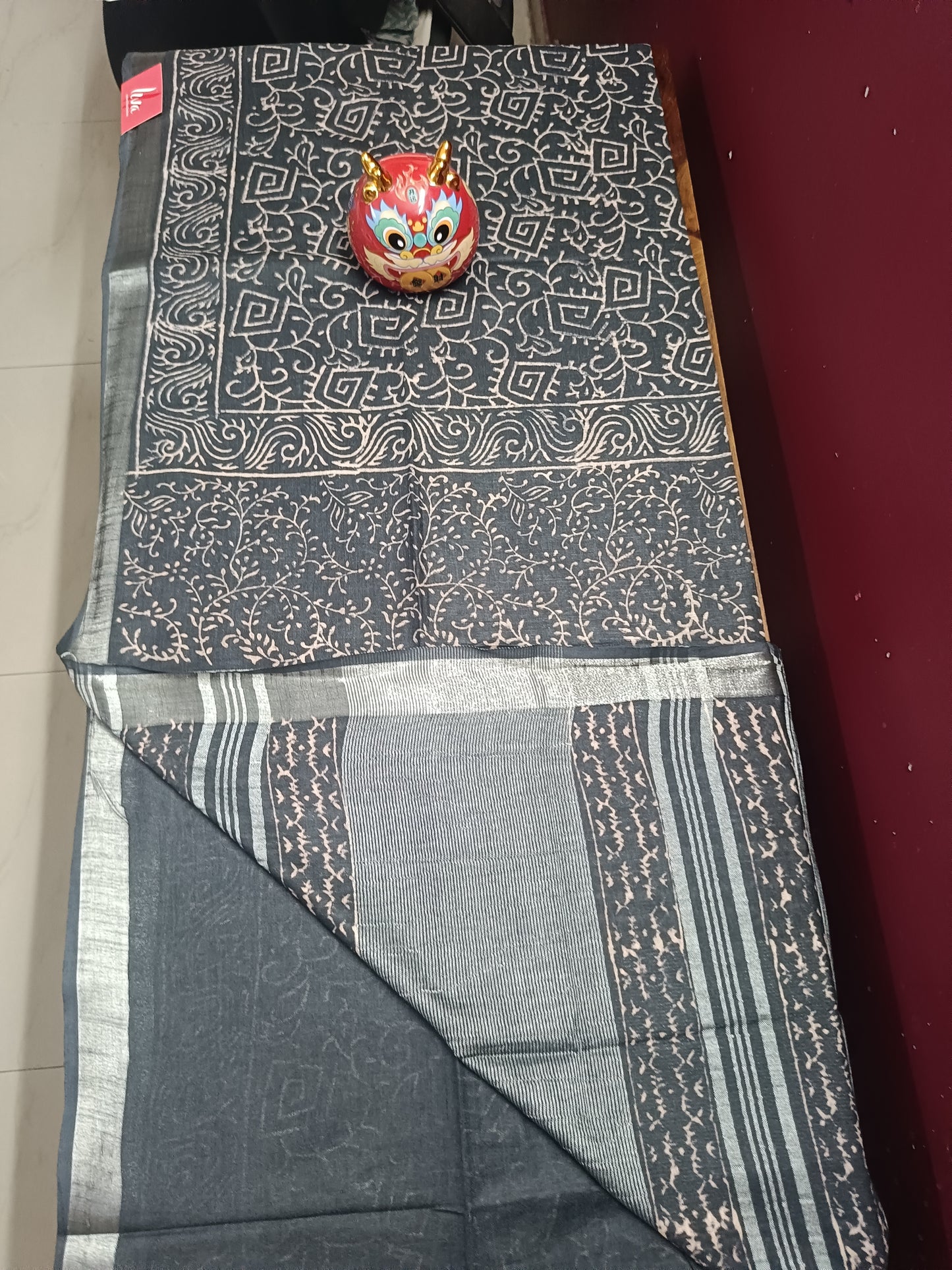 Art Linen Block Print Saree - Black