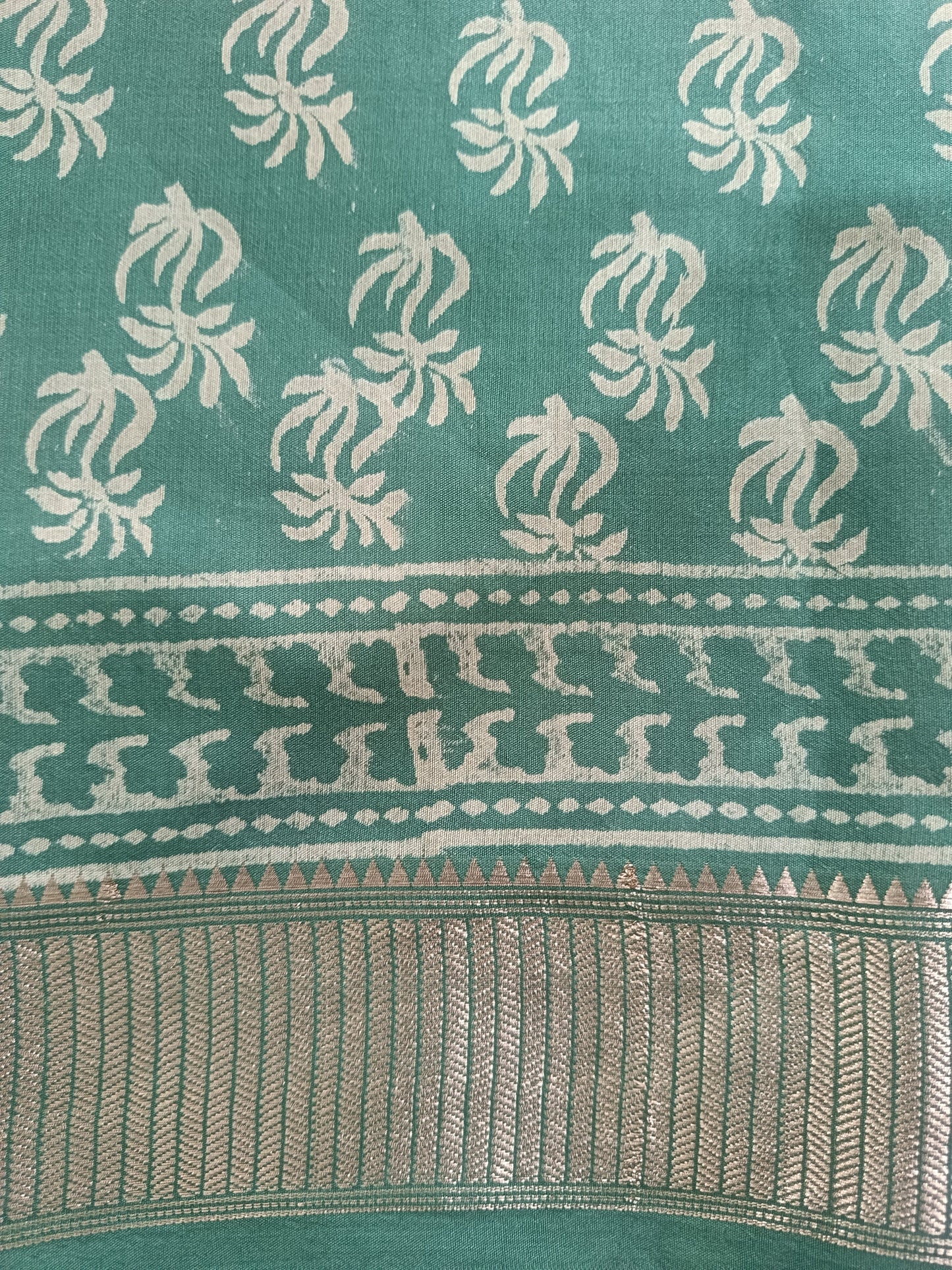 Art Silk Maheshwari Hand Block Print Saree - Sea Green