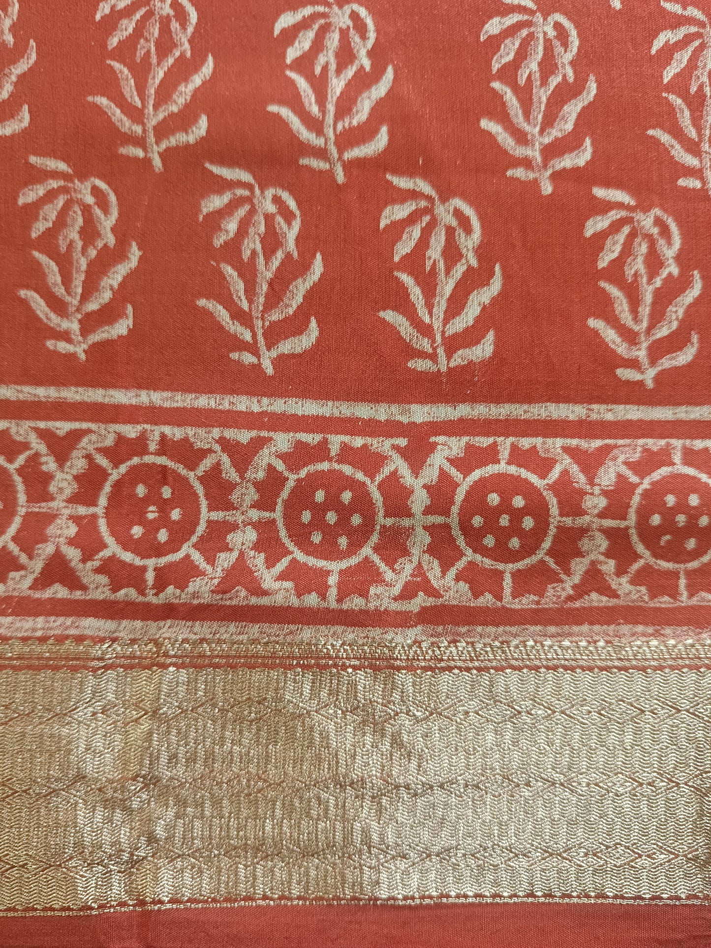 Art Silk Maheshwari Hand Block Print Saree - Rust