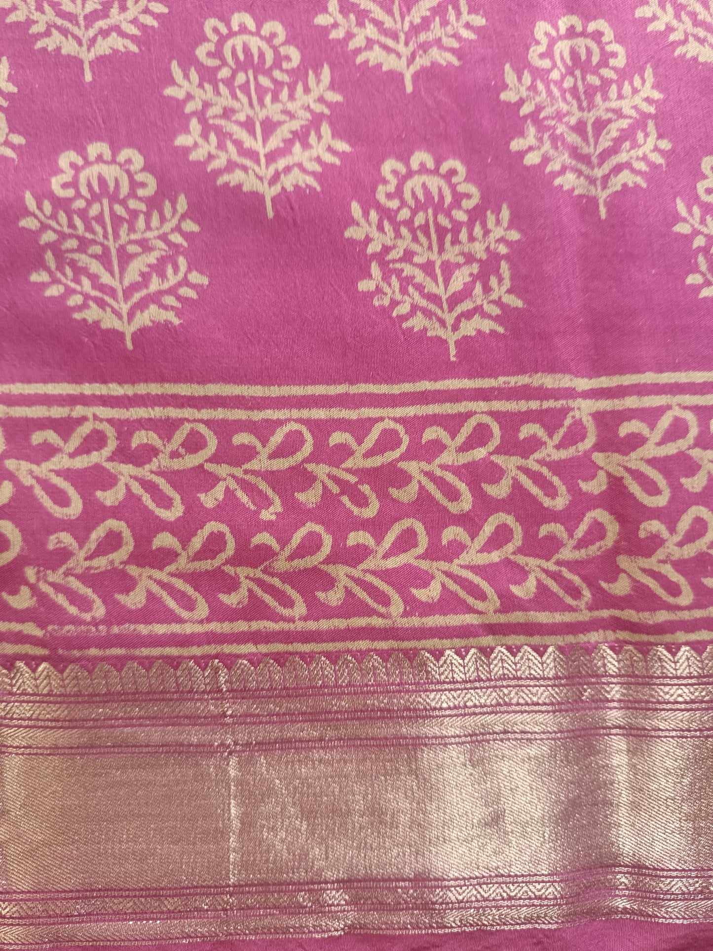 Art Silk Maheshwari Hand Block Print Saree - Pink