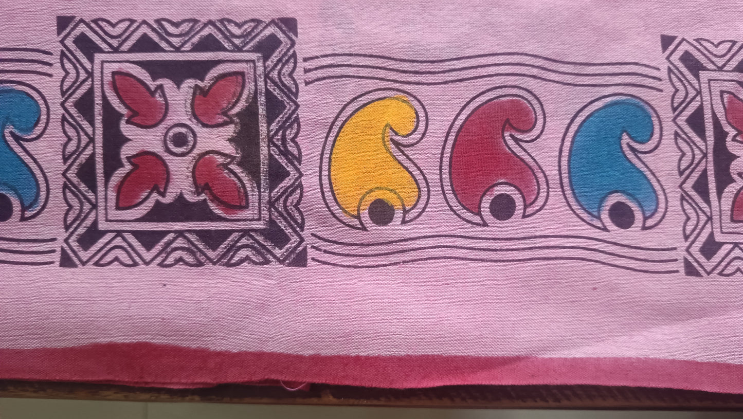 Mulmul Hand Painted Saree - Pink