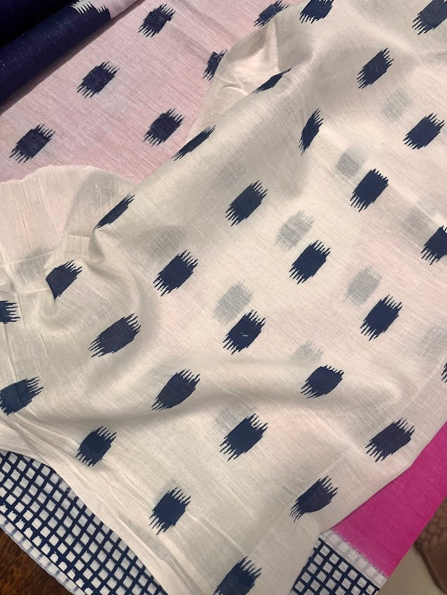 Pure Mulmul Cotton - Hand Block Printed Pink Saree