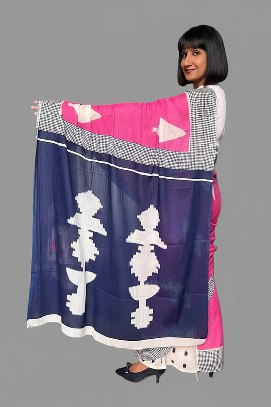 Pure Mulmul Cotton - Hand Block Printed Pink Saree