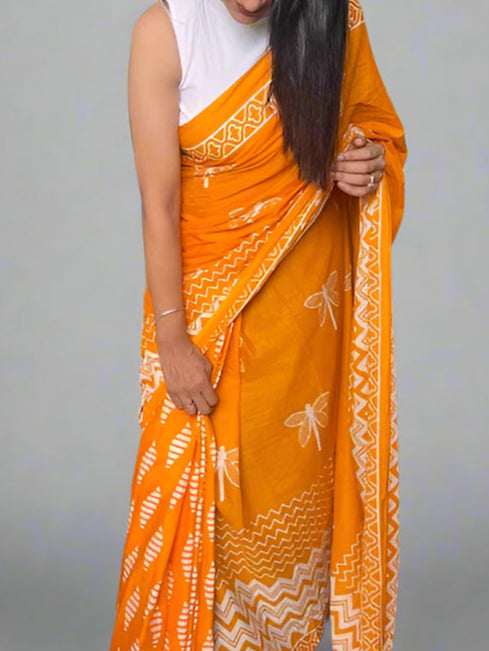 Pure Mulmul Cotton - Hand Block Printed Sarees