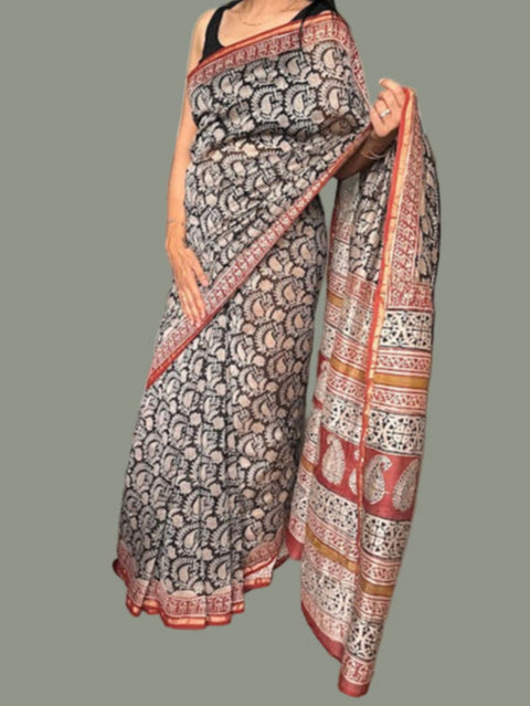 Hand Block Printed Chanderi Silk Saree