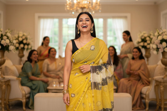 Kota Doriya Printed Saree - Yellow