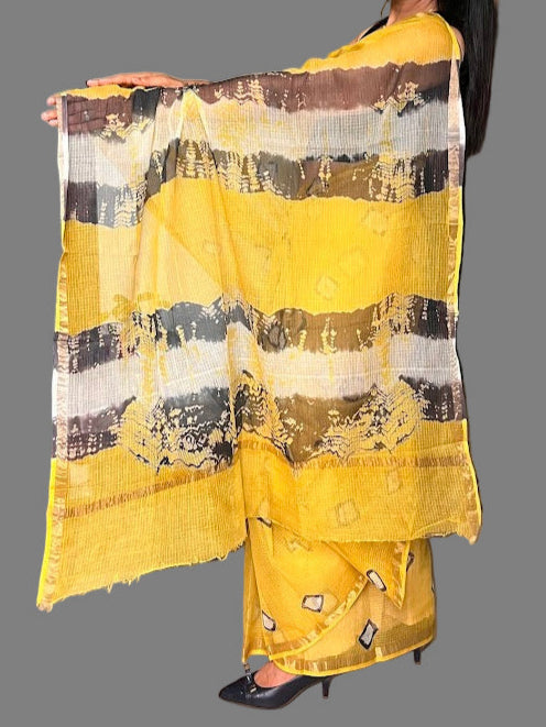 Kota Doriya Big Bandhni Saree - Yellow