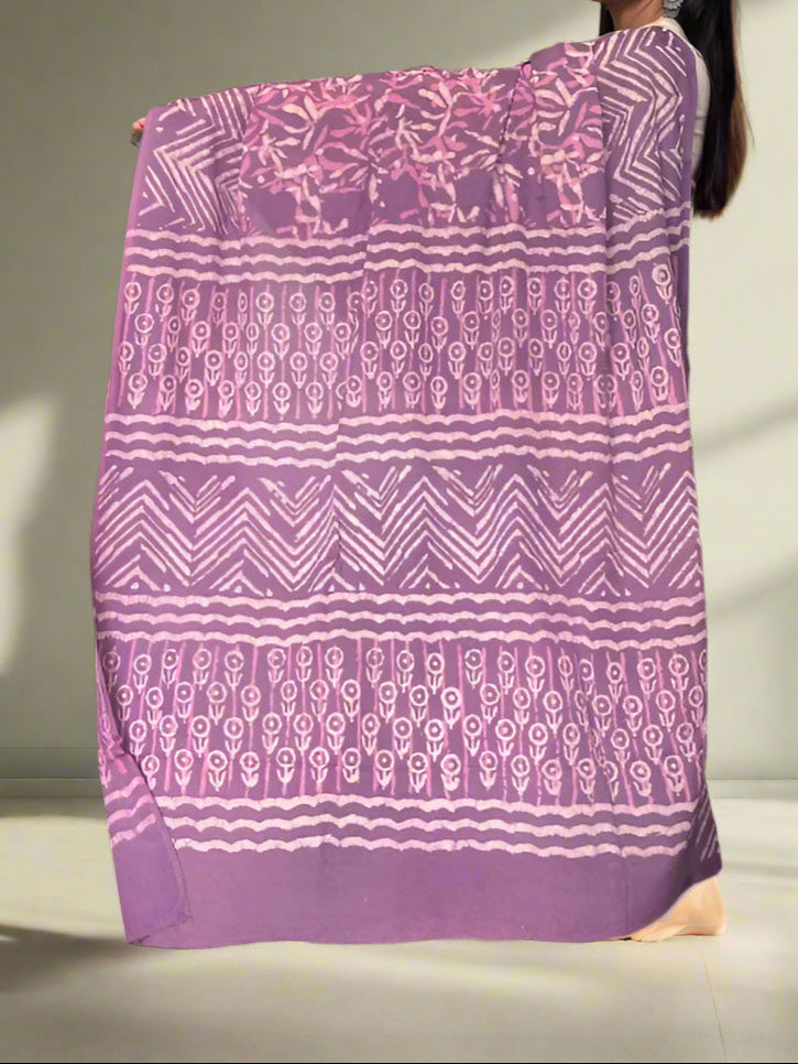 Cotton Jaipur Block Dabu Print Saree - Pink