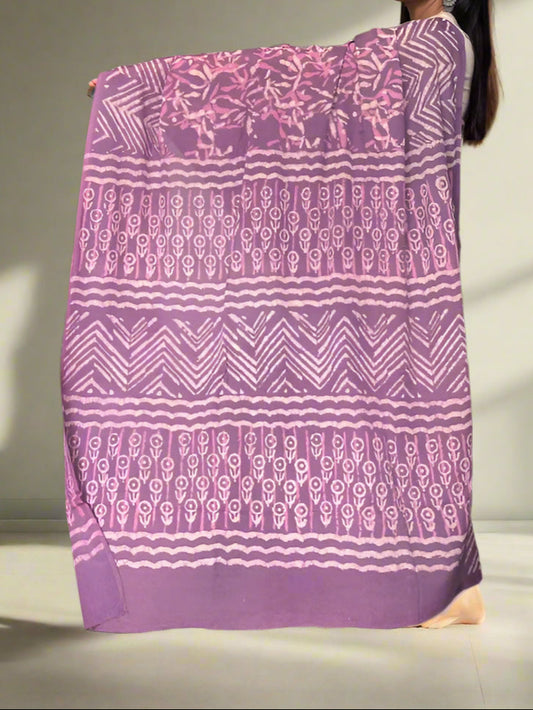 Cotton Jaipur Block Dabu Print Saree - Pink