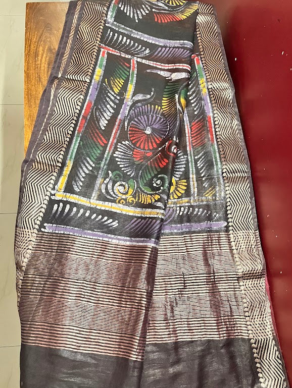 Maheshwari Batik Hand Print Saree - Wine