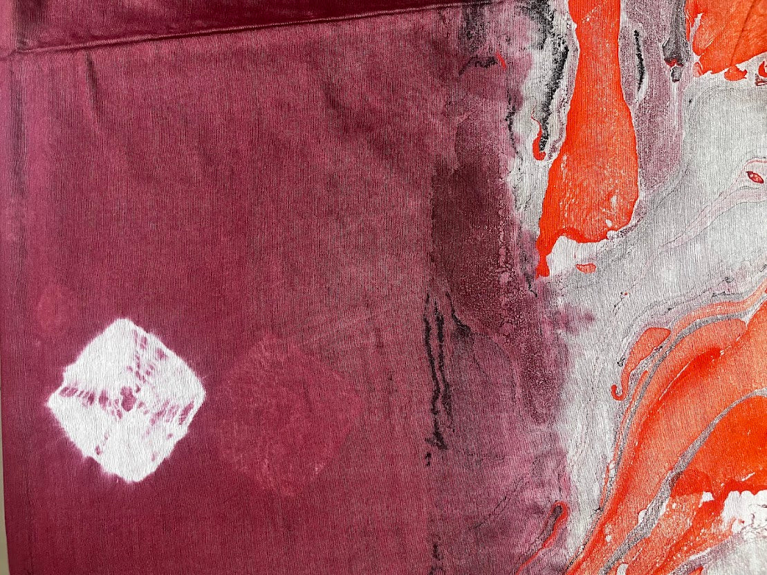 Semi Chanderi Cotton Saree - Bandhni Marble Palla - Maroon