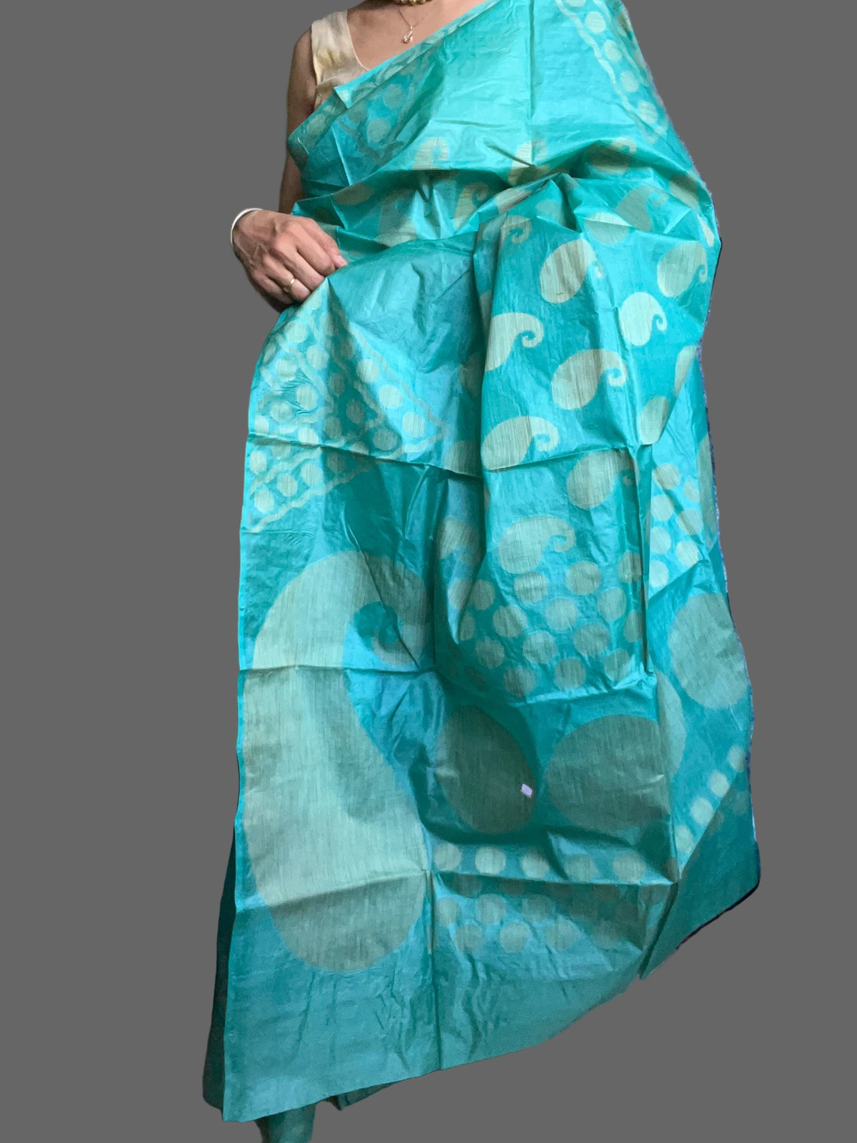 Pure Silk Mill Tussar Saree - Cyan