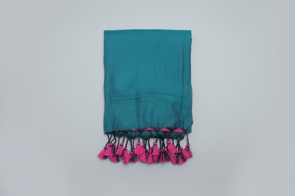 Half and Half Handloom Saree - Dark Magenta with Dark Teal Pallu