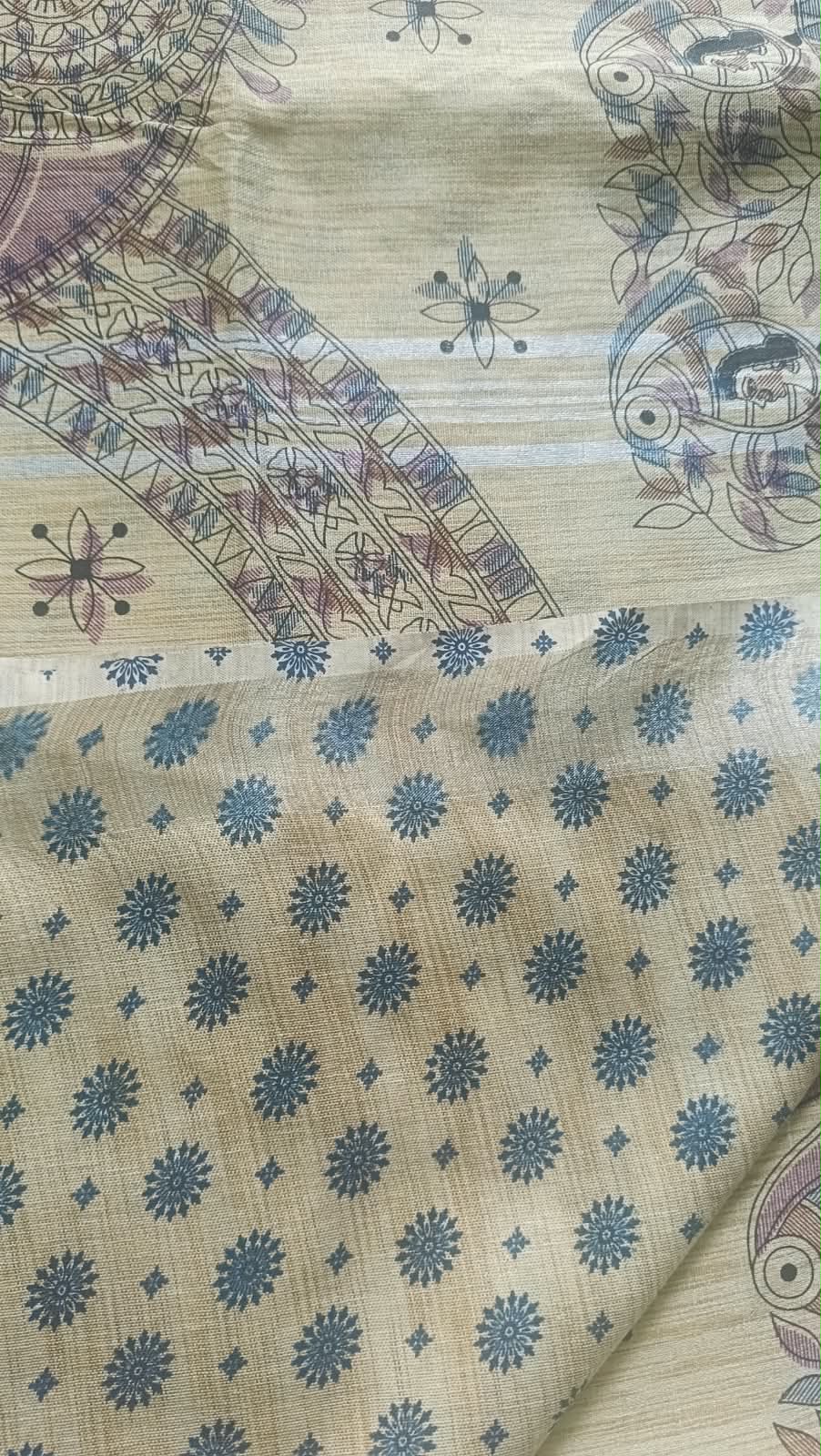 Khadi Cotton Saree - Madhubani Print