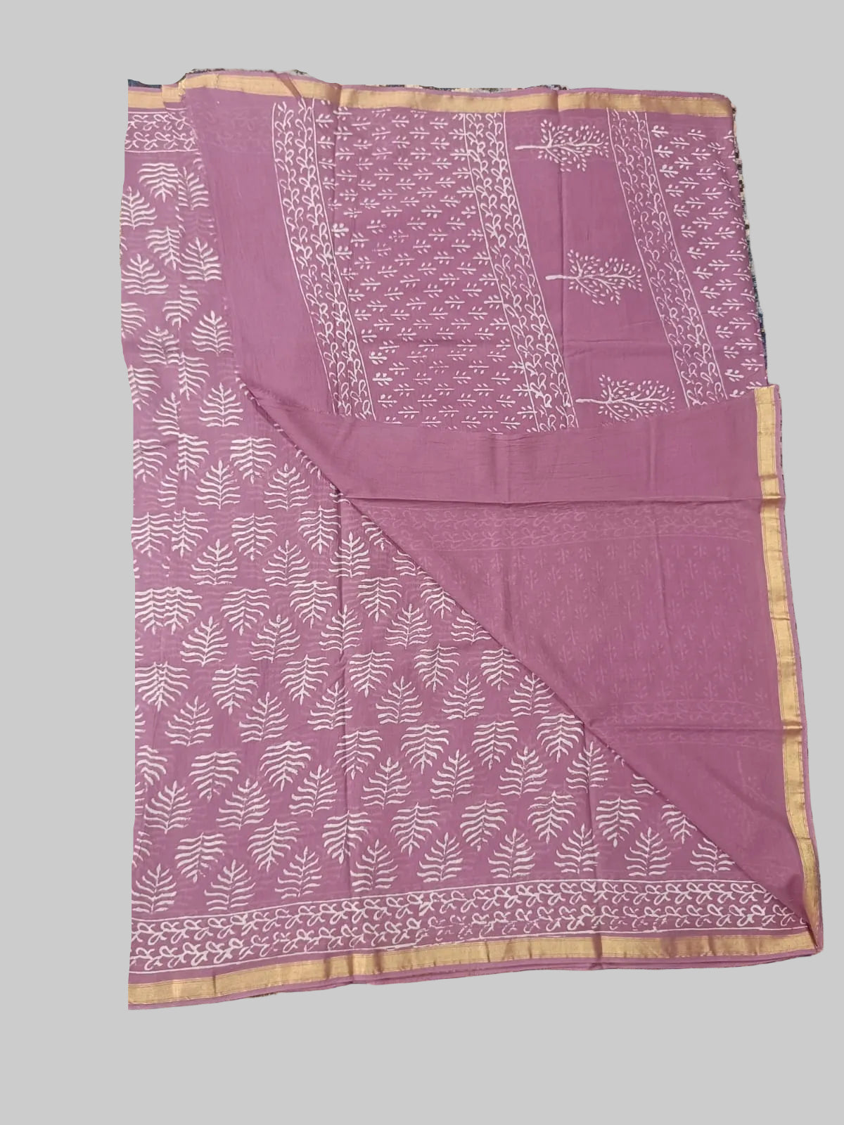 Cotton Jari Border Block Print Saree - Khakee