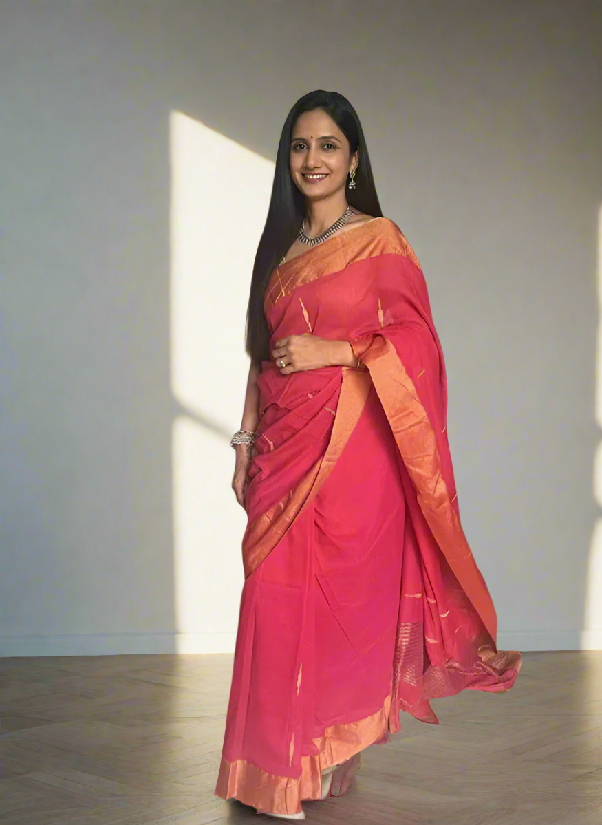 Pure Cotton Handloom Saree with Golden Border