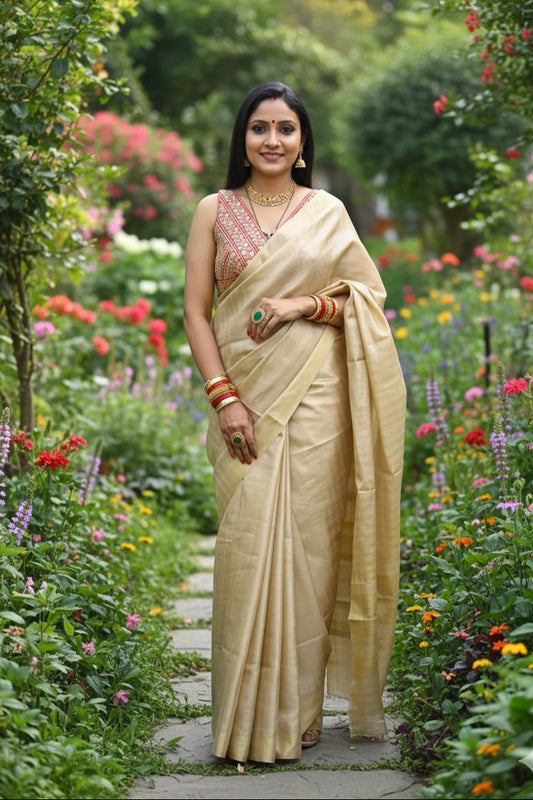 Cotton Tissue Saree - Golden