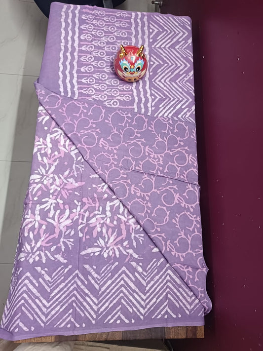 Purple Cotton Jaipur Block Dabu Print Saree