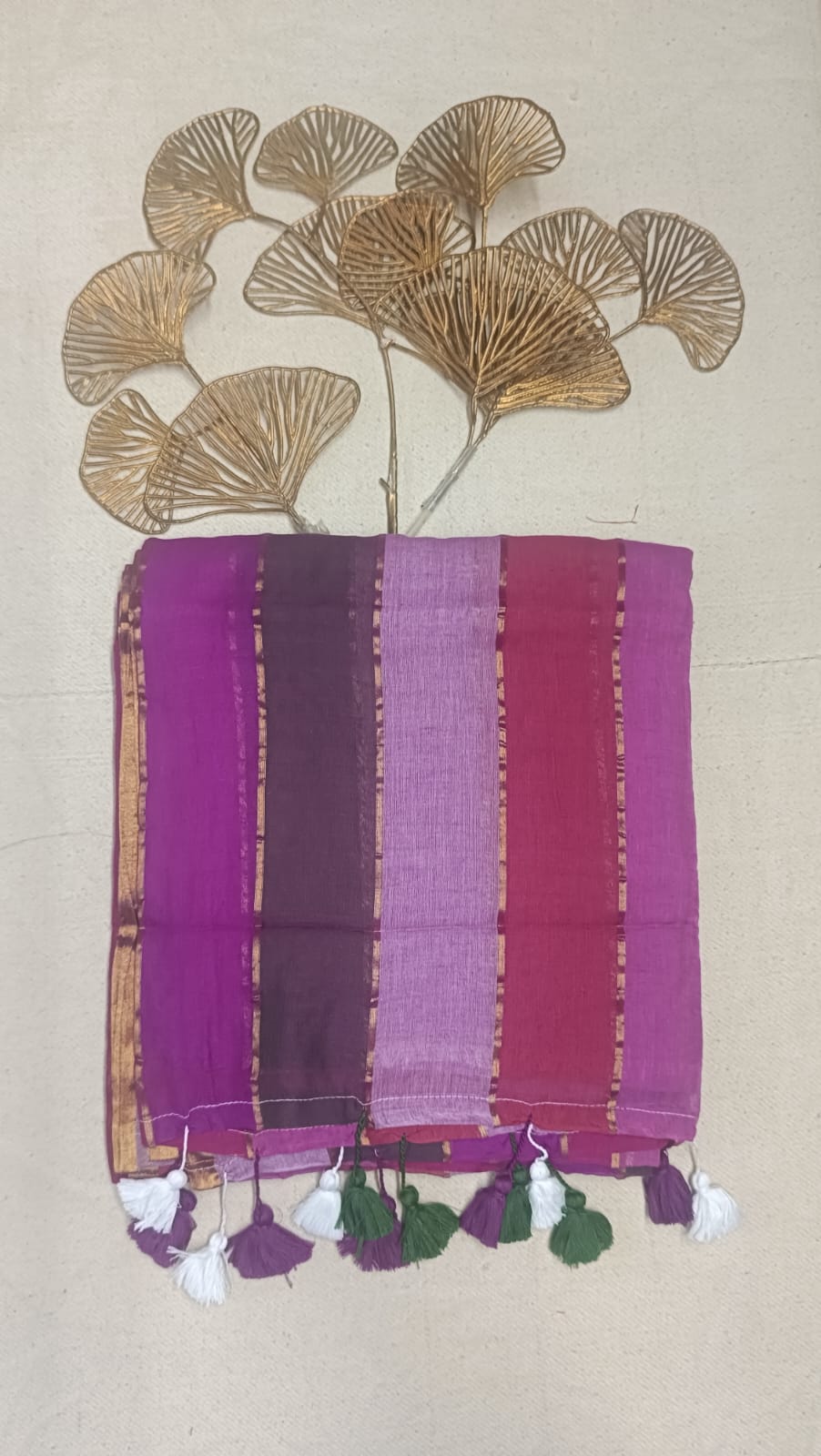 Mul Cotton Saree with zari lines - Purple Hues