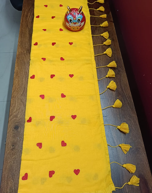 Pure Mulmul Cotton Saree with Embroidered Hearts - Yellow