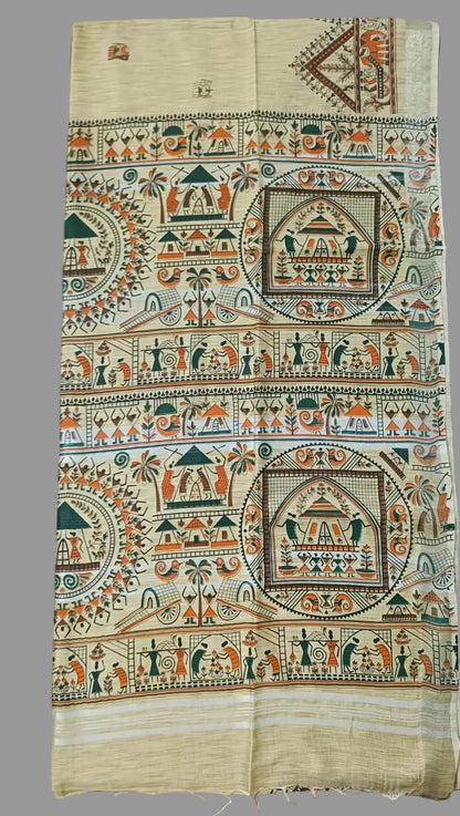 Khadi Cotton Saree - Warli Print