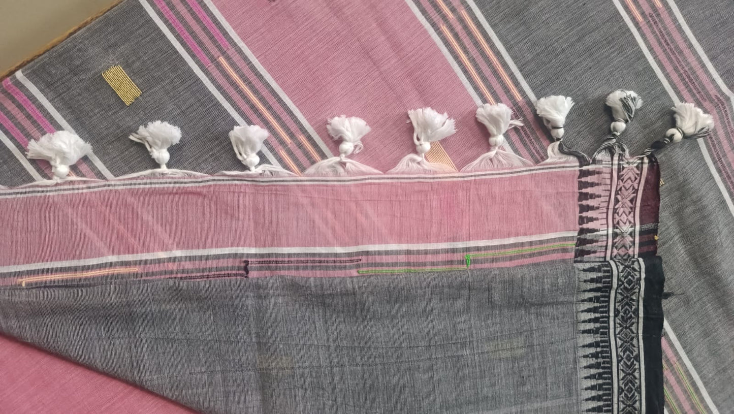 Soft Handloom Cotton with Temple Border - Pastel Pink