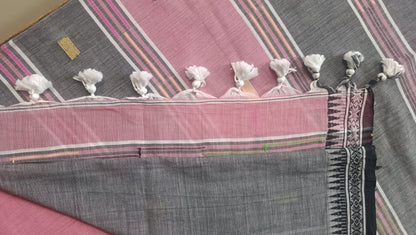 Soft Handloom Cotton with Temple Border - Pastel Pink