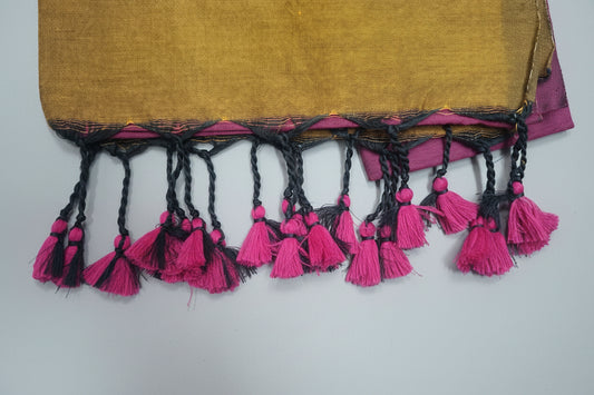 Half and Half Handloom Saree - Dark Magenta with Dark Mustard Pallu