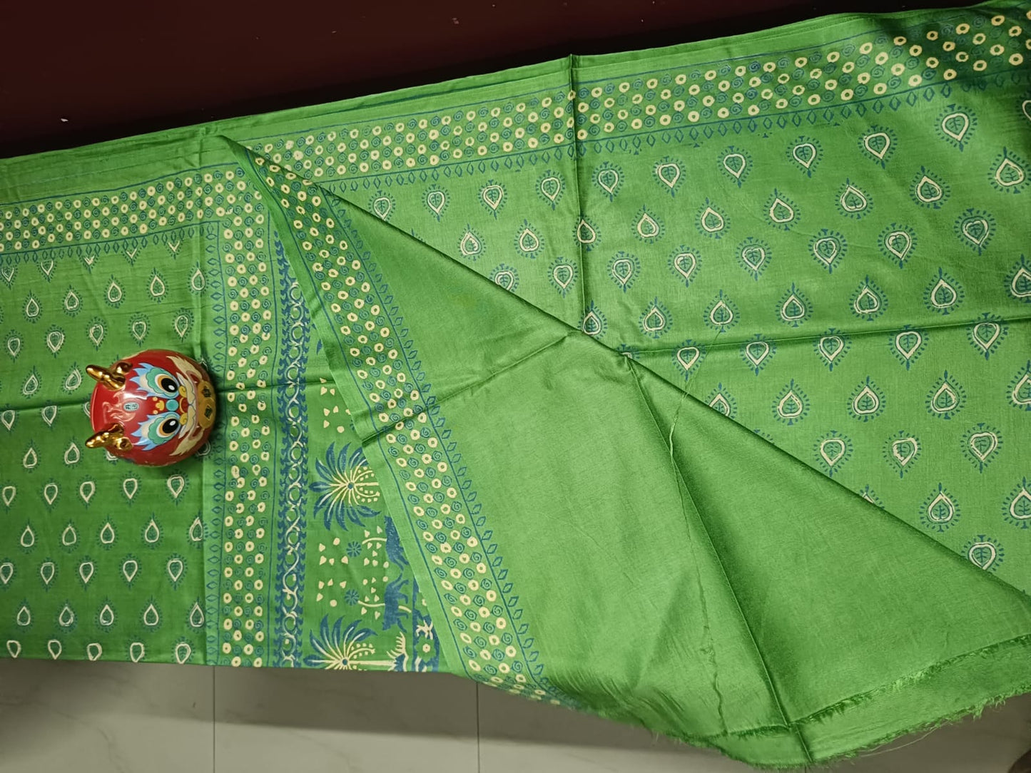 Modal Muslin Double Block Print Saree - Green