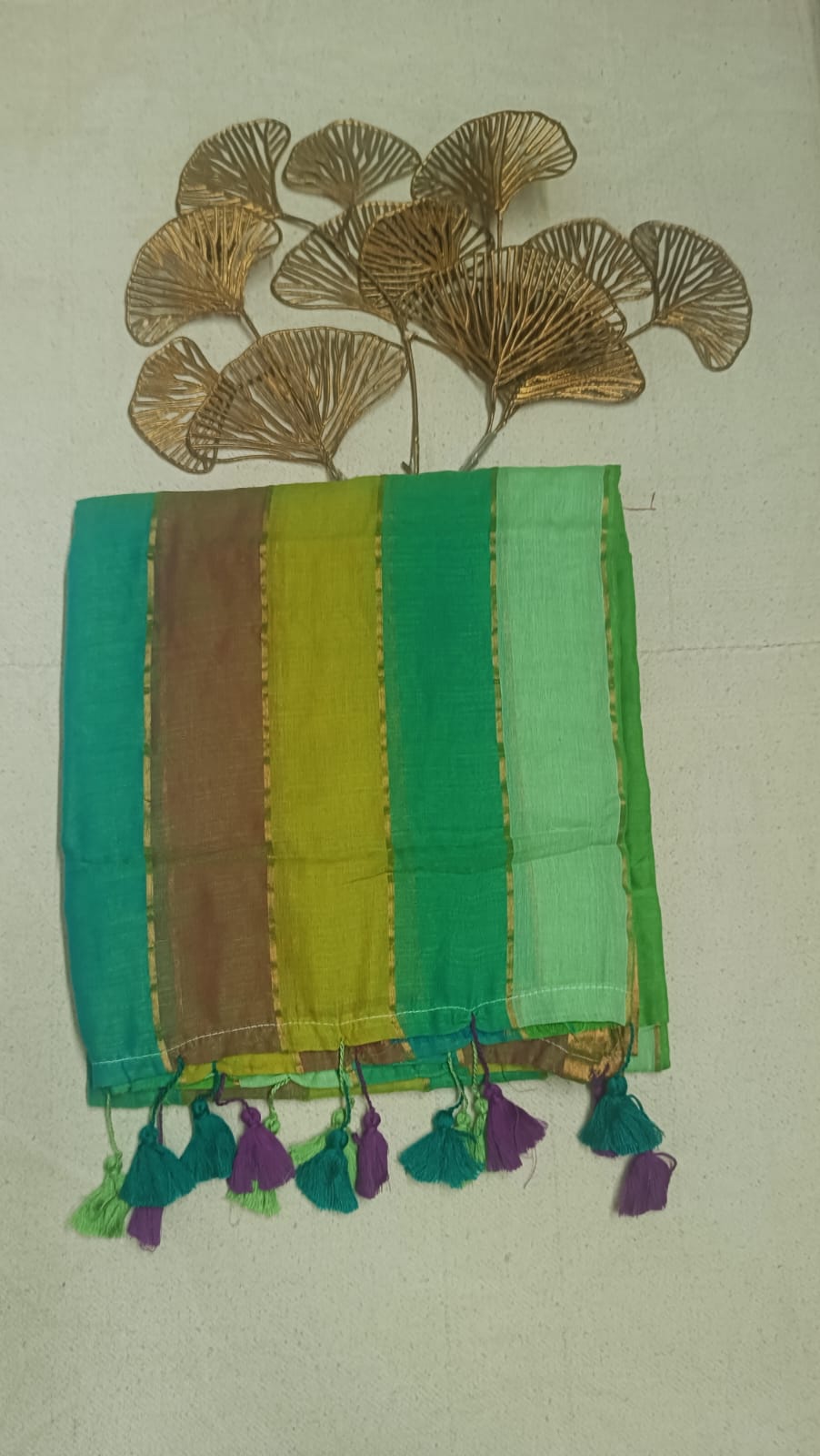 Mul Cotton Saree with zari lines - Green Hues