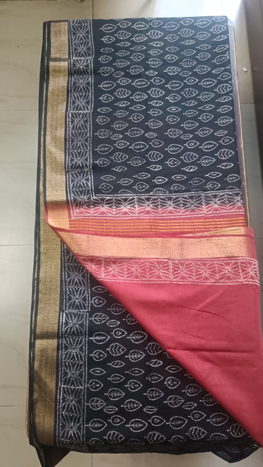 Art Linen Hand Block Print Saree - Black