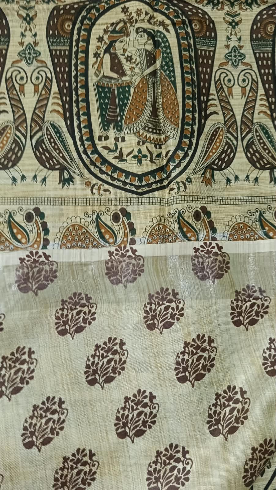Khadi Cotton Saree - Madhubani Print - Radha Krishna