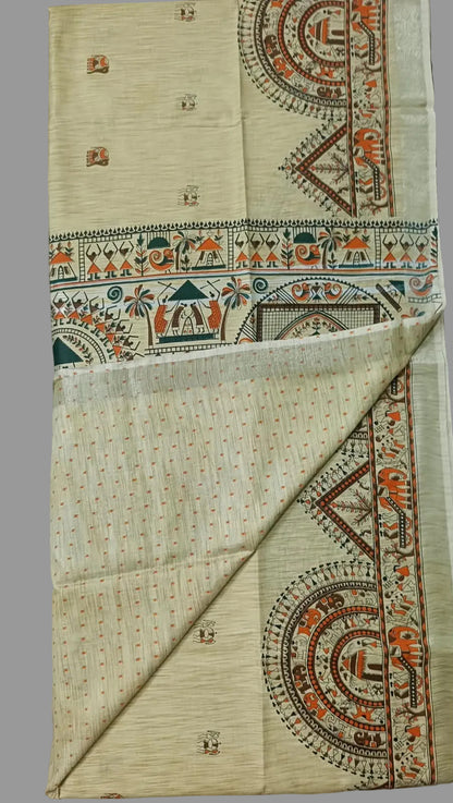 Khadi Cotton Saree - Warli Print