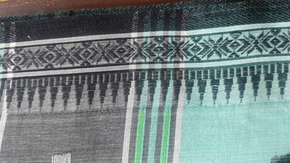 Soft Handloom Cotton with Temple Border - Pastel Blue