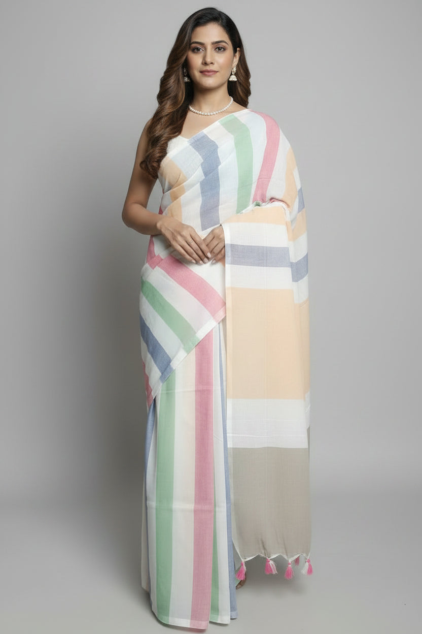 Khadi Vertical Stripes - Multi White