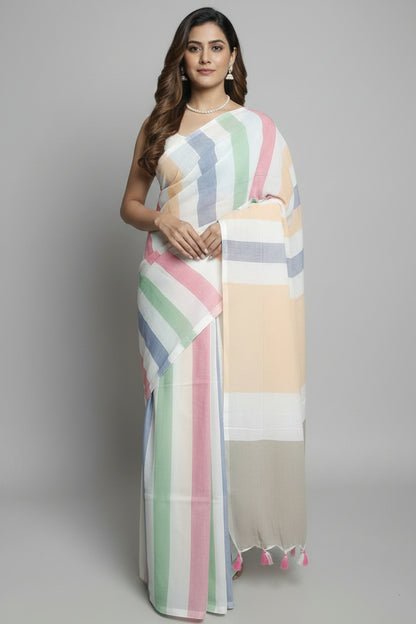 Khadi Vertical Stripes - Multi White