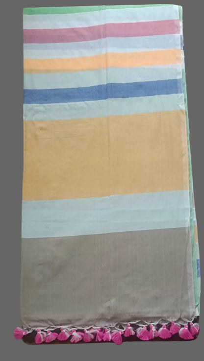 Khadi Vertical Stripes - Multi White